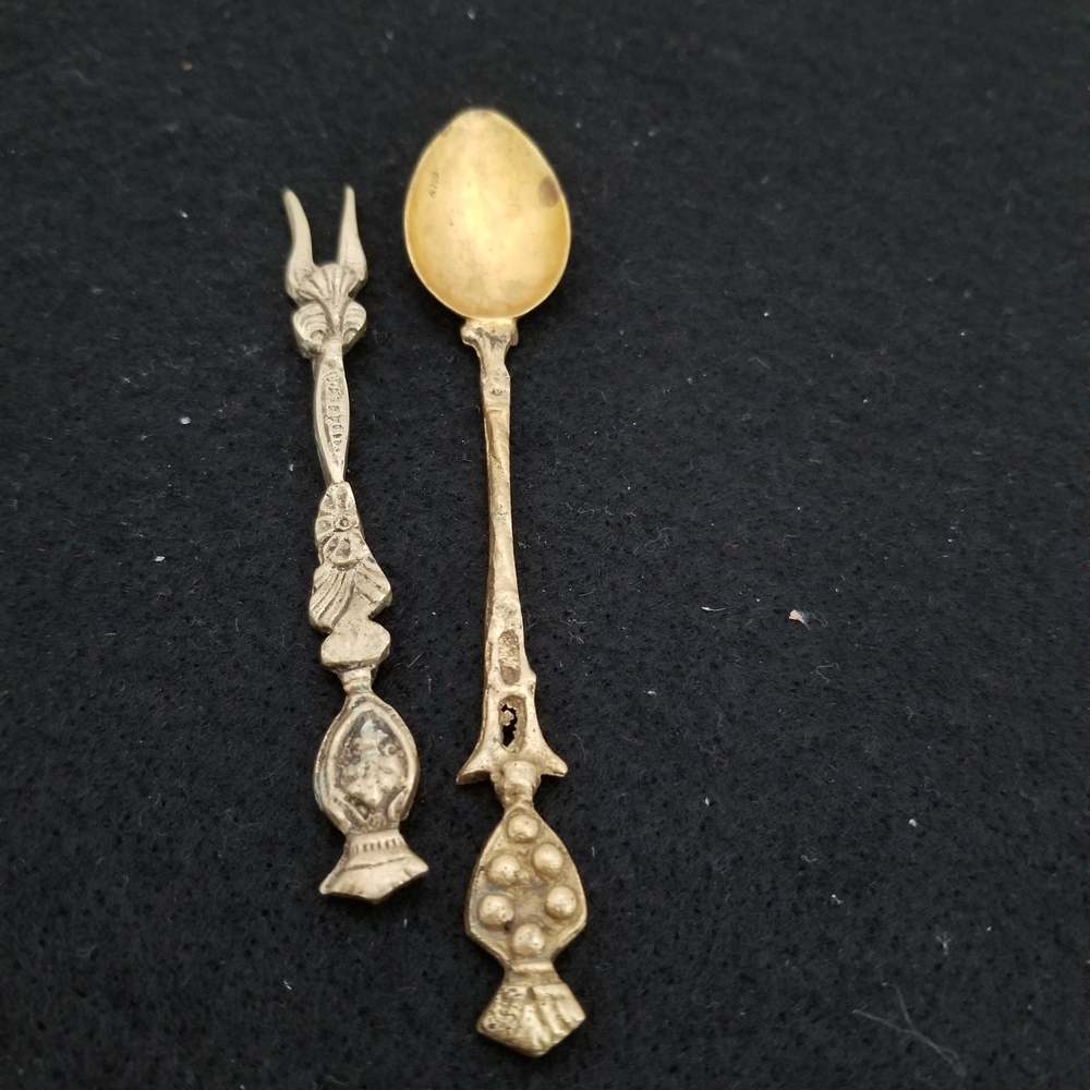 Gold-Toned Ornate Mini Spoon& Fork Set. Made In Italy